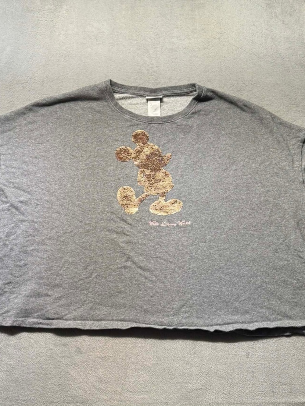 Disney Parks Womens 3X Cropped Sweatshirt Gray Sequin Mickey Streetwear EUC